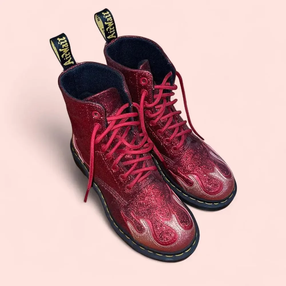 Dr Martens Red Glitter Flame 1460 Pascal Boots - Picture 2 of 7